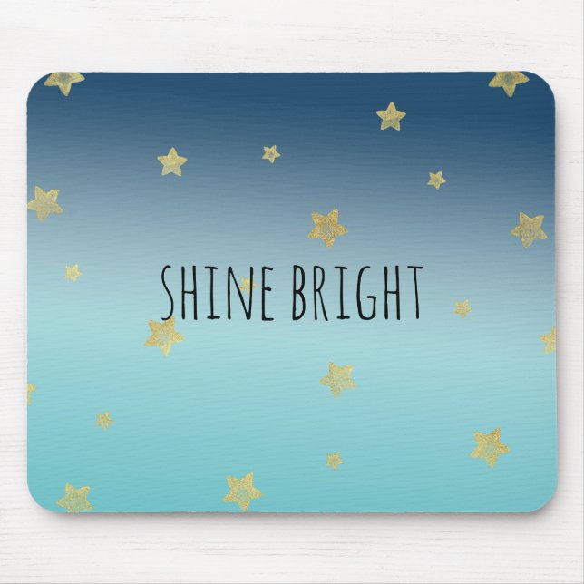 Mousepad citação personalizada do Dourado Stars Aqua Blue O (Frente)