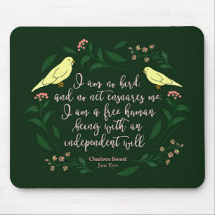Mousepad Citações florais verdes Jane Eire Charlotte Bron
