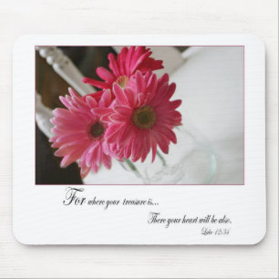 Mousepad Citações religiosas da flor cor-de-rosa das