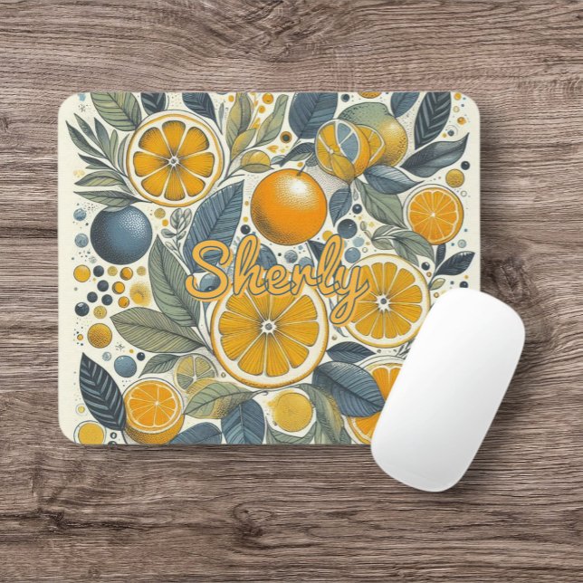 Mousepad Citrus Floral Pattern Vibrant Verão Botânico (Criador carregado)