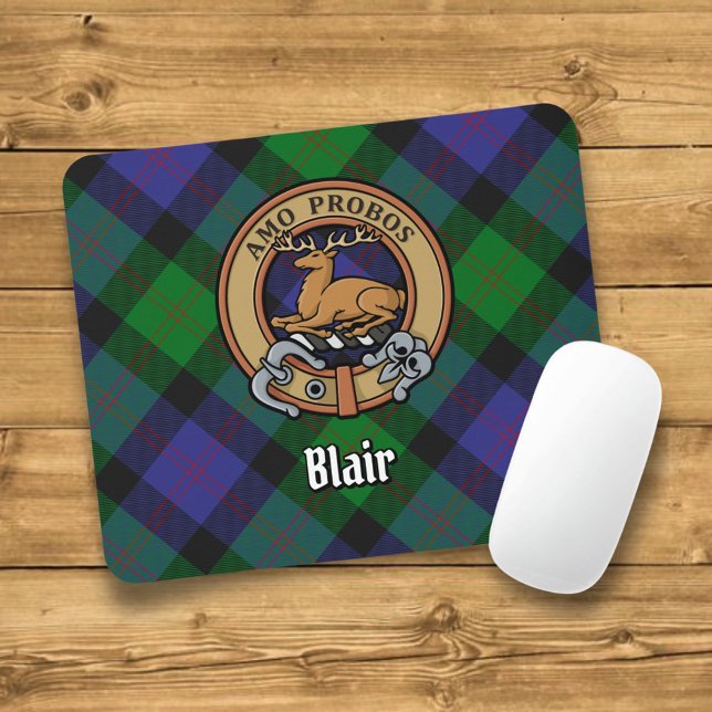 Mousepad Clan Blair Crest sobre Tartan (Criador carregado)