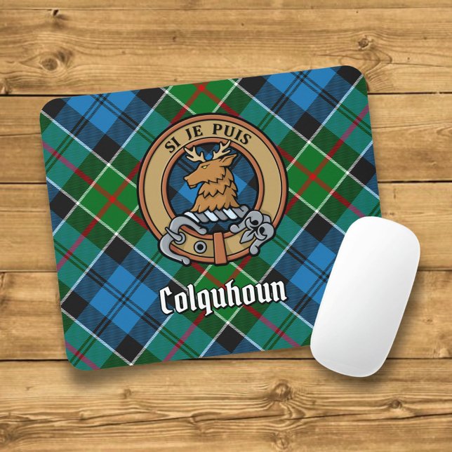 Mousepad Clan Colquhoun Crest sobre Tartan (Criador carregado)