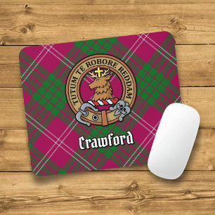 Mousepad Clan Crawford Crest sobre Tartan