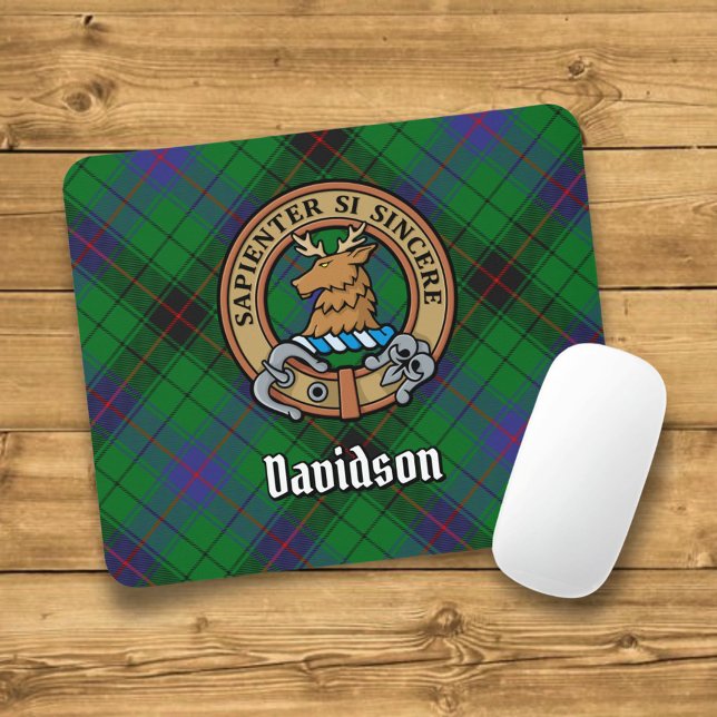 Mousepad Clan Davidson Crest sobre Tartan (Criador carregado)