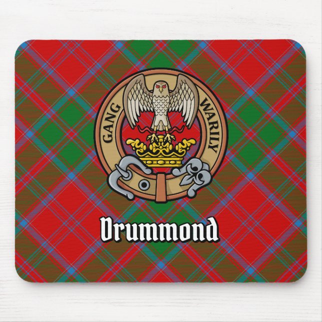Mousepad Clan Drummond Crest sobre Tartan (Frente)