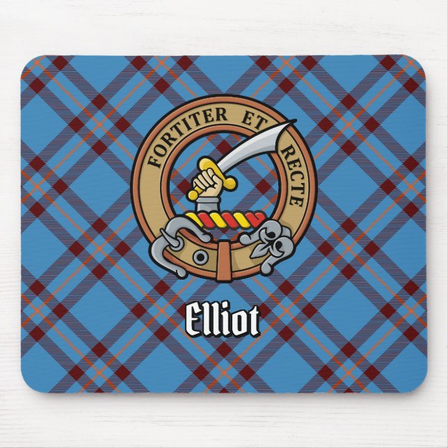 Mousepad Clan Elliot Crest sobre o Antigo Tartan (Frente)