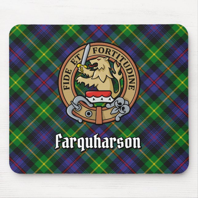 Mousepad Clan Farquharson Crest sobre Tartan (Frente)