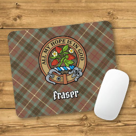 Mousepad Clan Fraser Crest over Weathered Hunting Tartan