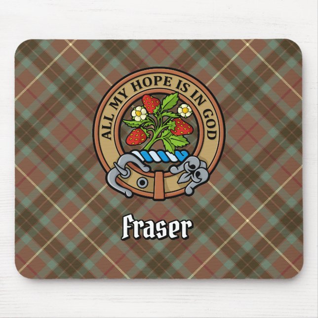 Mousepad Clan Fraser Crest over Weathered Hunting Tartan (Frente)