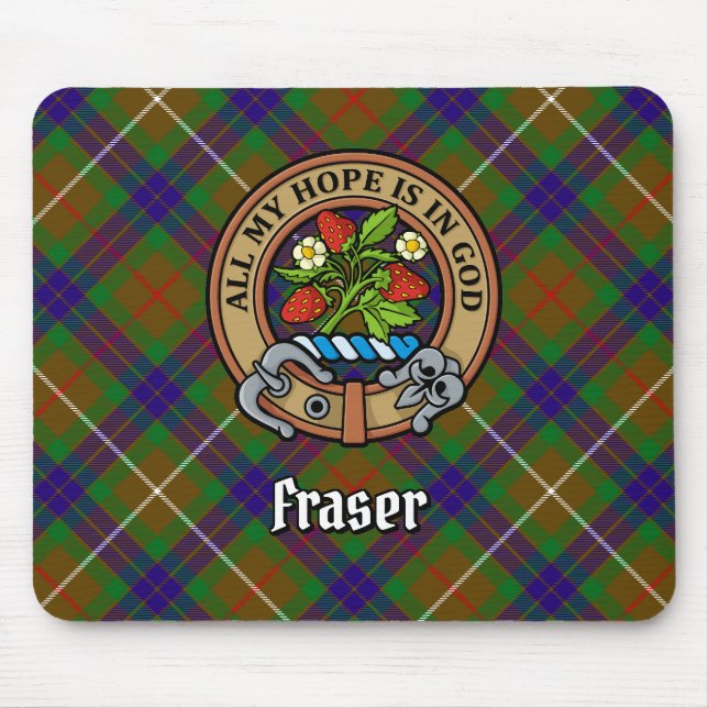 Mousepad Clan Fraser Crest sobre caçar Tartan (Frente)