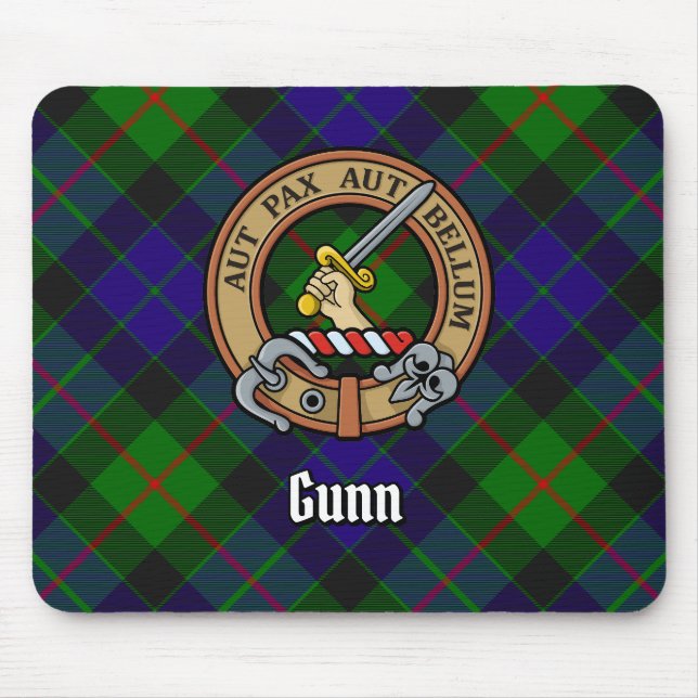 Mousepad Clan Gunn Crest sobre Tartan (Frente)