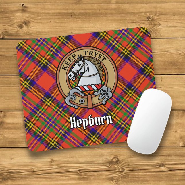 Mousepad Clan Hepburn Crest sobre Tartan (Criador carregado)