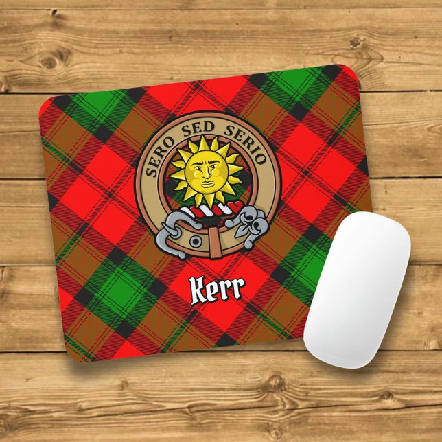 Mousepad Clan Kerr Crest sobre Tartan (Criador carregado)