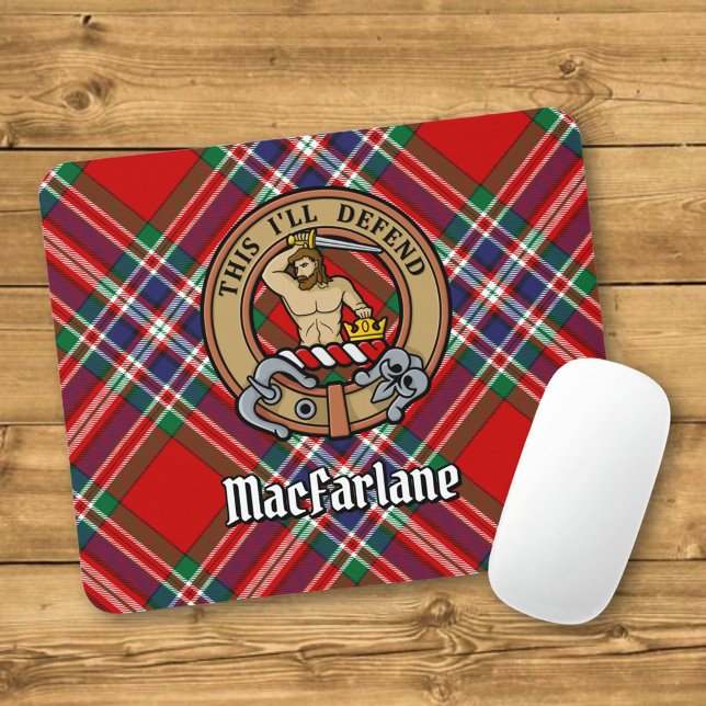 Mousepad Clan MacFarlane Crest sobre Red Tartan (Criador carregado)