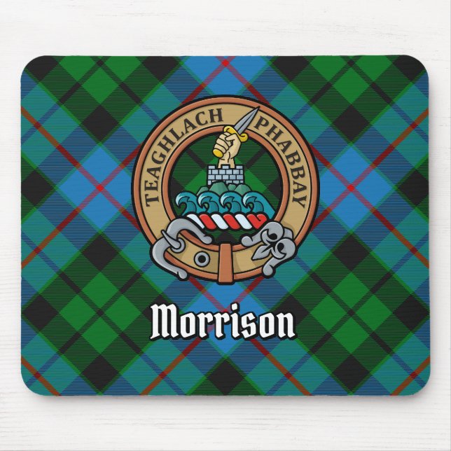 Mousepad Clan Morrison Crest sobre caçar Tartan (Frente)