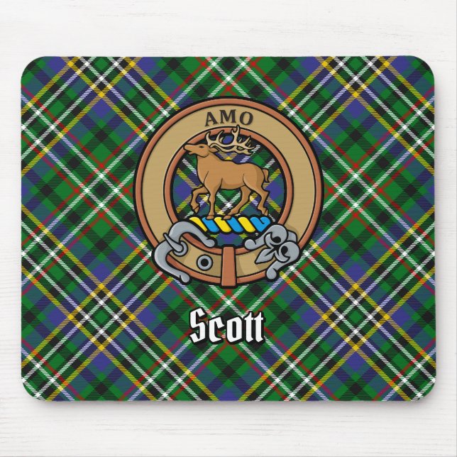Mousepad Clan Scott Crest sobre Green Tartan (Frente)