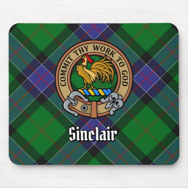 Mousepad Clan Sinclair Crest sobre a Caça ao Tartan (Frente)