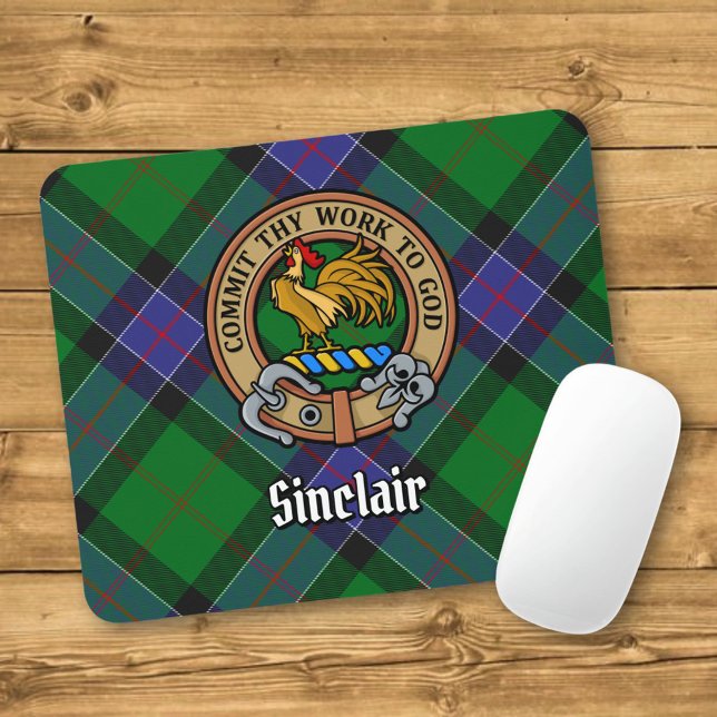 Mousepad Clan Sinclair Crest sobre a Caça ao Tartan (Criador carregado)