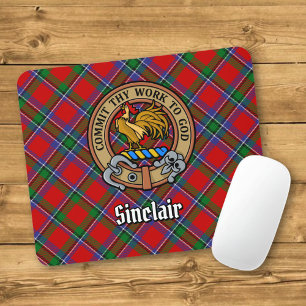 Mousepad Clan Sinclair Crest sobre o Red Tartan