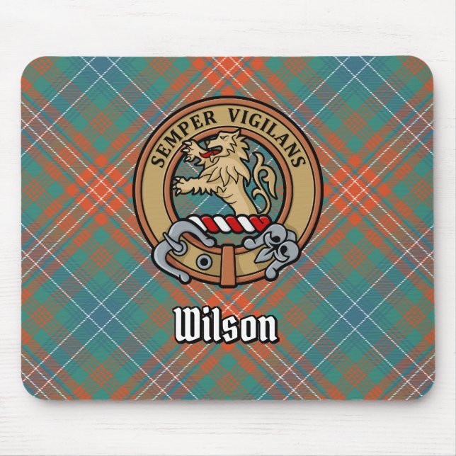 Mousepad Clan Wilson Crest sobre o Antigo Tartan (Frente)