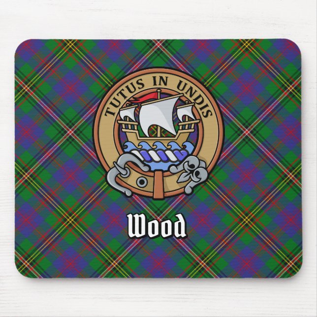 Mousepad Clan Wood Crest sobre Tartan (Frente)