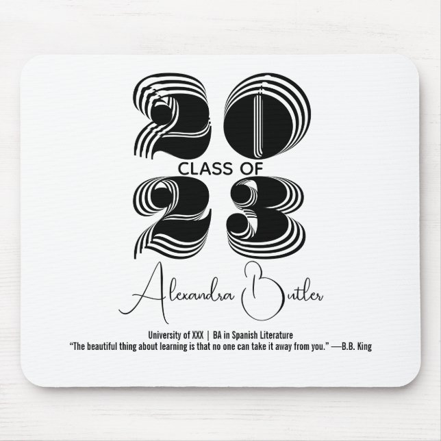 Mousepad Classe de 2023 Typogaphy BA Black Modern Graduação (Frente)