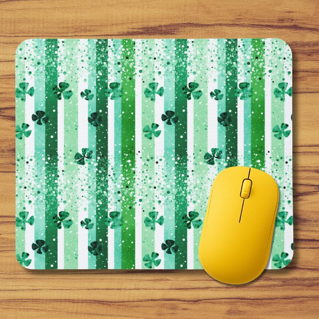 Mousepad Classic Green White Vertical Stripes Shamrocks (Criador carregado)