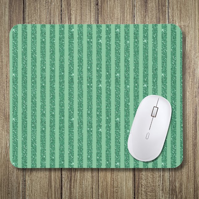 Mousepad Classic Jade Green Glitter Style Vertical Stripes (Criador carregado)
