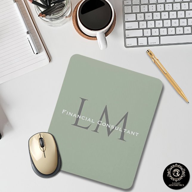 Mousepad Classic Sage Green Monogram Workspace Accent Mouse (Classic Sage Green Monogram Workspace Accent Mouse Pad)