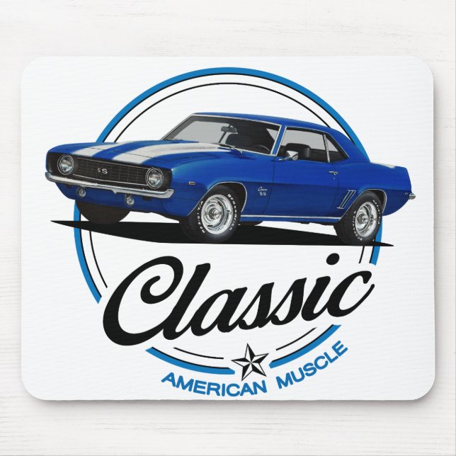 Mousepad Clássico do Camaro Azul Retroativo (Frente)