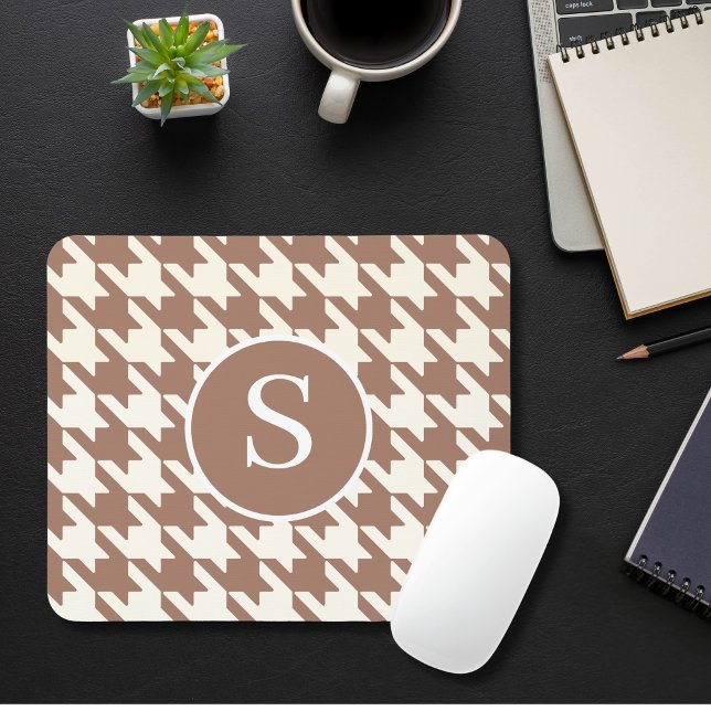 Mousepad Clássico Houndstooth Mocha Mousse e Monograma Bran (Criador carregado)