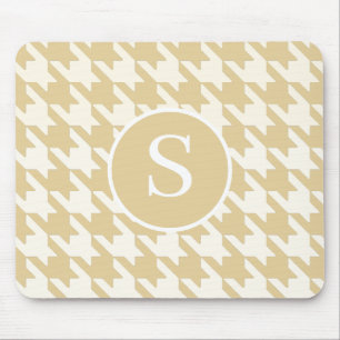 Mousepad Clássico Houndstooth Tan Beige & White Monograma