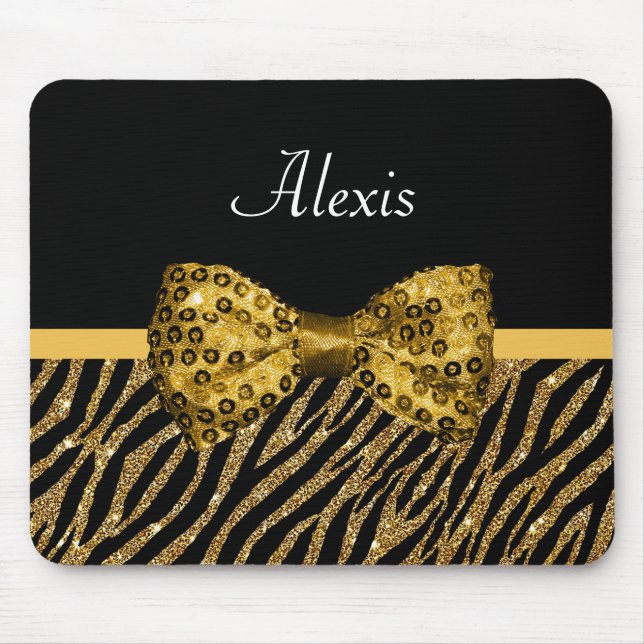 Mousepad Clássico, Impressão em Zebra Dourada, Arco Glitz F (Frente)