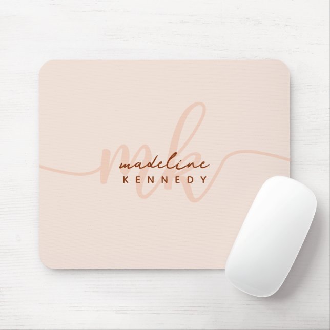 Mousepad Clay Chic e Monograma Moderno Beige (Com mouse)