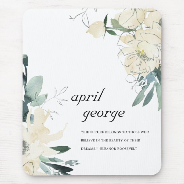 MOUSEPAD CLEAN ELEGANT IVORY BRANCO VERDE FLORA VERDE BRANC (Frente)