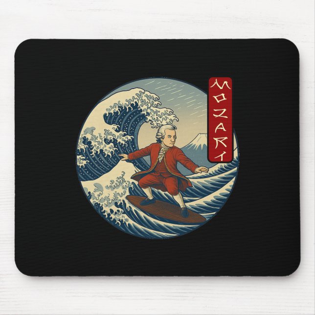 Mousepad Clical Musician Mozart Ukiyo-e Surfing  (Frente)