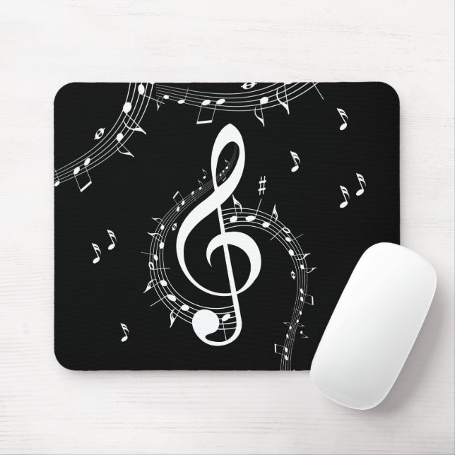 Mousepad Clima G Clef White Music on Black (Com mouse)