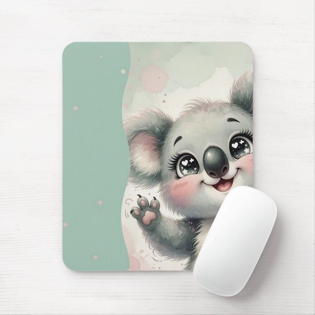 Mousepad Coala Bebê Acenando – Divisão Turquesa e Creme (Com mouse)