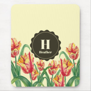 Mousepad Coalho Amarelo Papagaio Tulipas Floral Monograma
