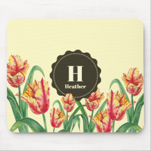 Mousepad Coalho Amarelo Papagaio Tulipas Floral Monograma