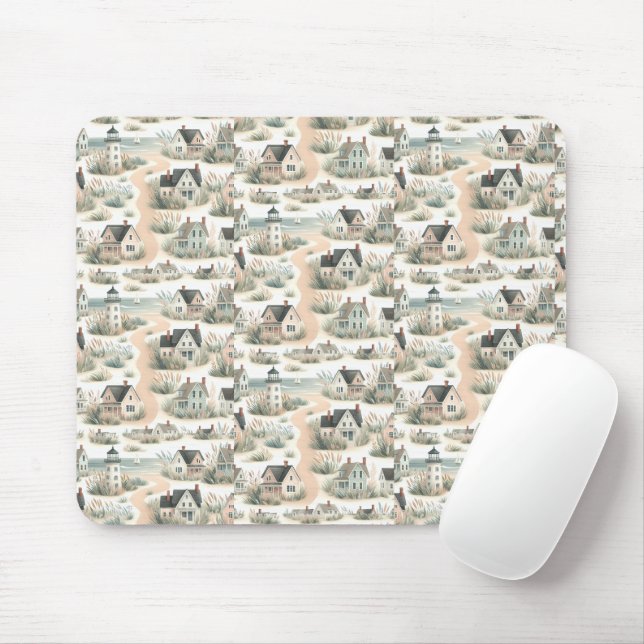 Mousepad Coastal Cottage Lighthouse Pattern (Com mouse)