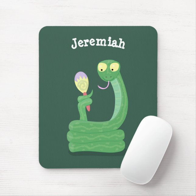 Mousepad Cobra verde engraçado com desenhos de maraca (Com mouse)