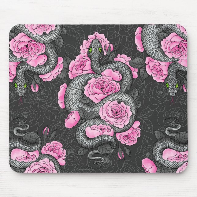 Mousepad Cobras e rosas cor-de-rosa (Frente)