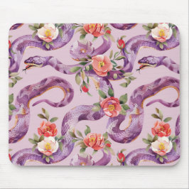 Mousepad Cobras Roxas Flores Creme Vermelhas
