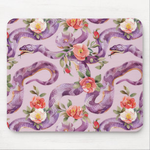 Mousepad Cobras Roxas Flores Creme Vermelhas