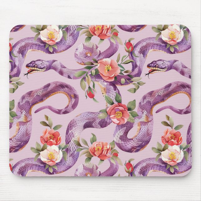 Mousepad Cobras Roxas Flores Creme Vermelhas (Frente)