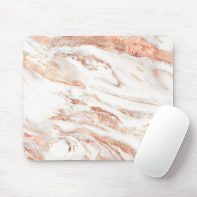Mousepad Cobre Chic Luxe | Elegante Rosa Dourado Marble (Com mouse)