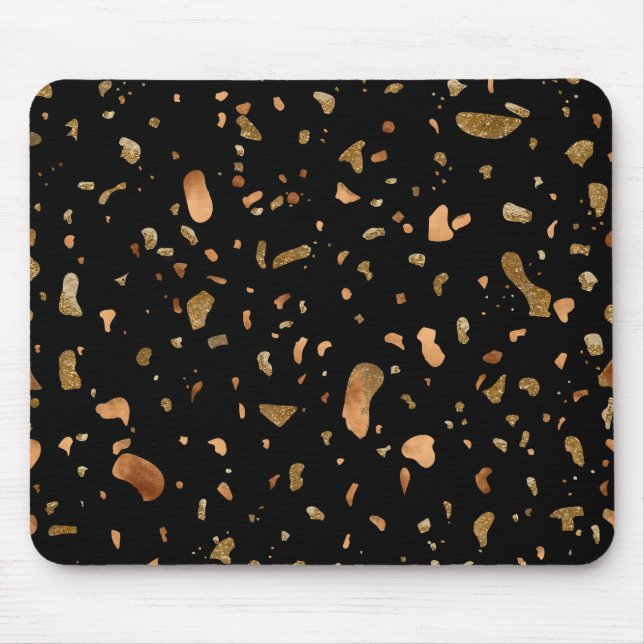 Mousepad Cobre Dourado na Pedra Negra Terrazzo (Frente)