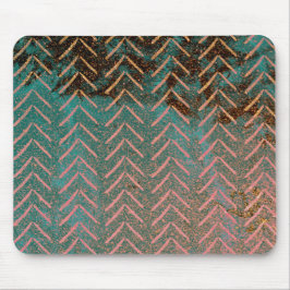 Mousepad Cobre e cerceta rústicos Chevron de mármore