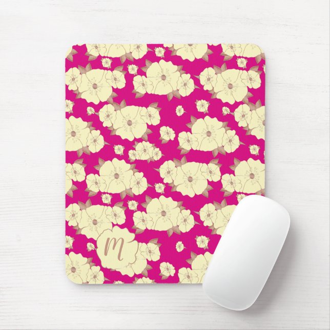 Mousepad Cobre Floral Amarelo-Amarelo-Amarelo sobre fundo d (Com mouse)